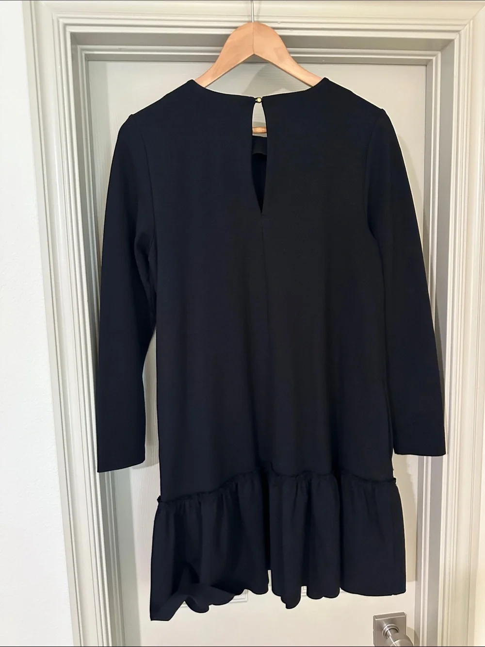 Banana Republic Black Long-Sleeve Ruffle-Hem Dress